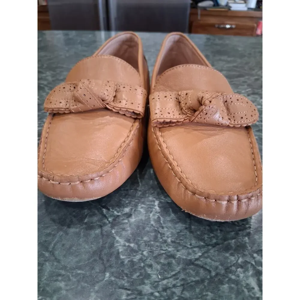 Cole Haan Bellport Bow Driver Shoes Womens 7 B Tan Leather Casual Loafer Slip On - Picture 2 of 7